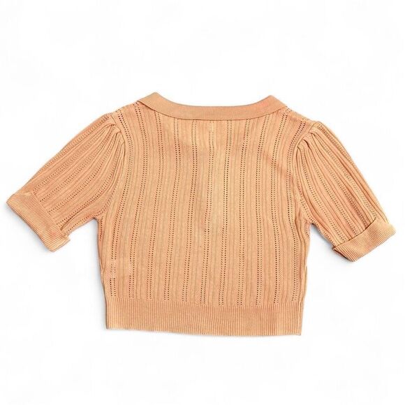 For Love & Lemon Phoebe Pointelle Polo Sweater Sherbet Size M Sweet Coquette - Picture 3 of 15